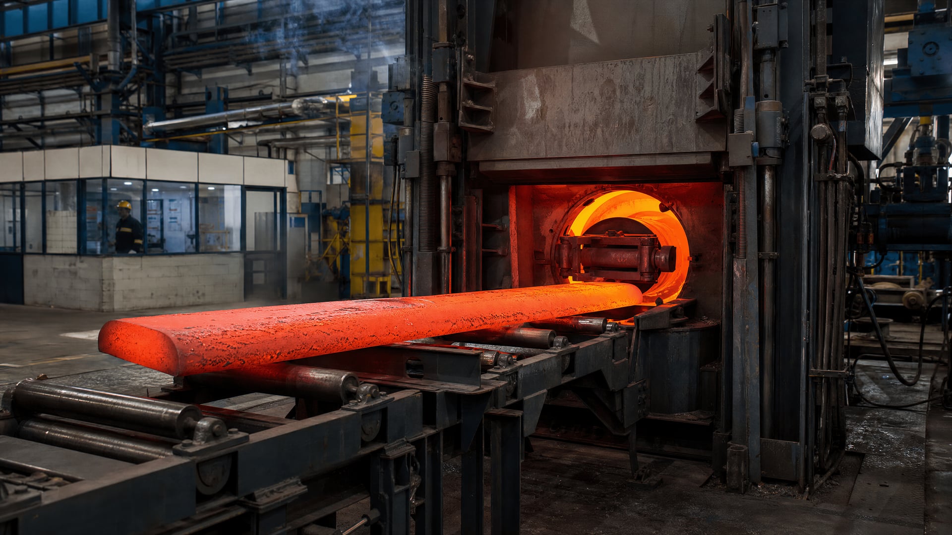 High-temperature processing line handling maraging-steel billets