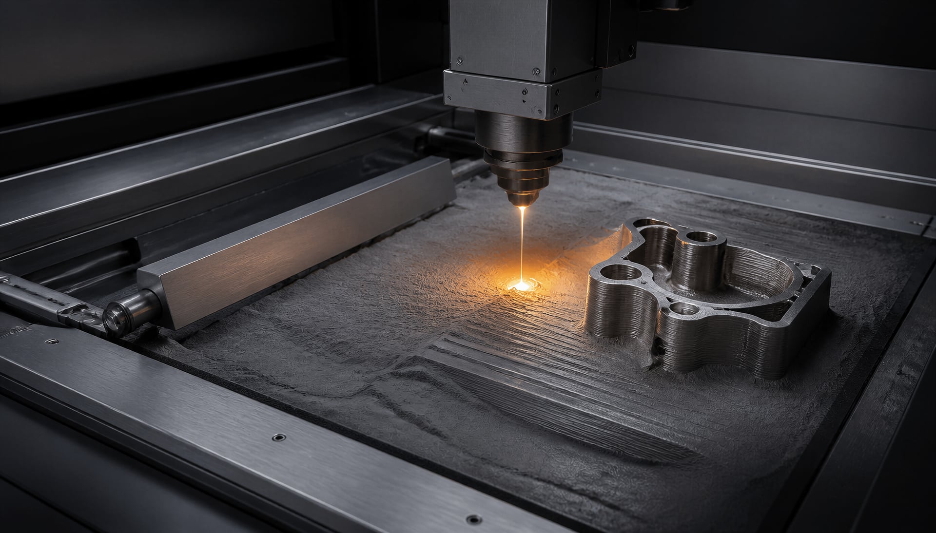 Laser powder-bed fusion building a stainless-steel component from metal powder
