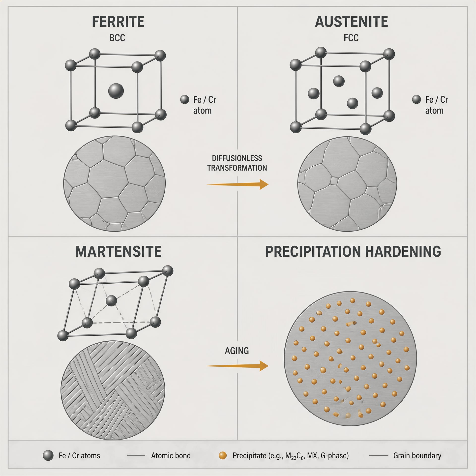 Schematic comparing four stainless-steel metallurgical classes