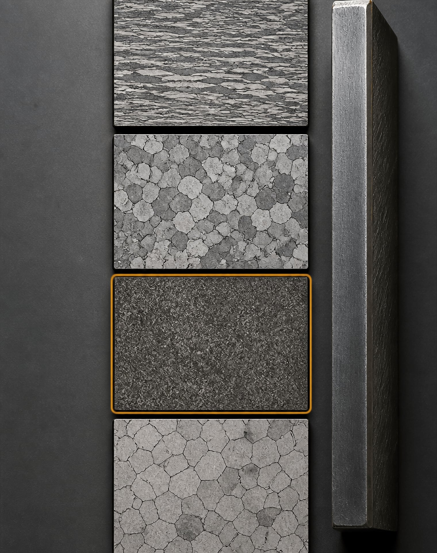 Four metallographic views showing different steel delivery conditions