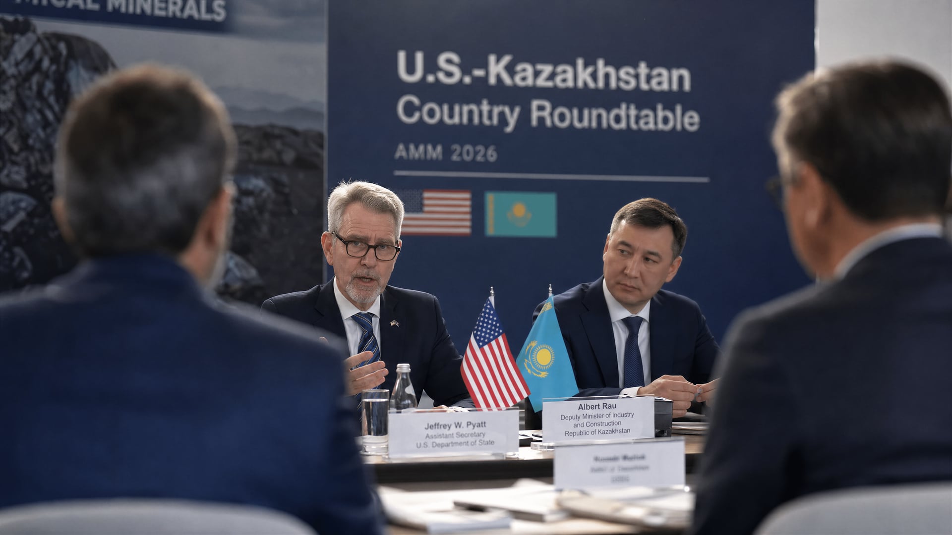 Officials and business delegates meeting at a U.S.–Kazakhstan critical minerals roundtable in Astana