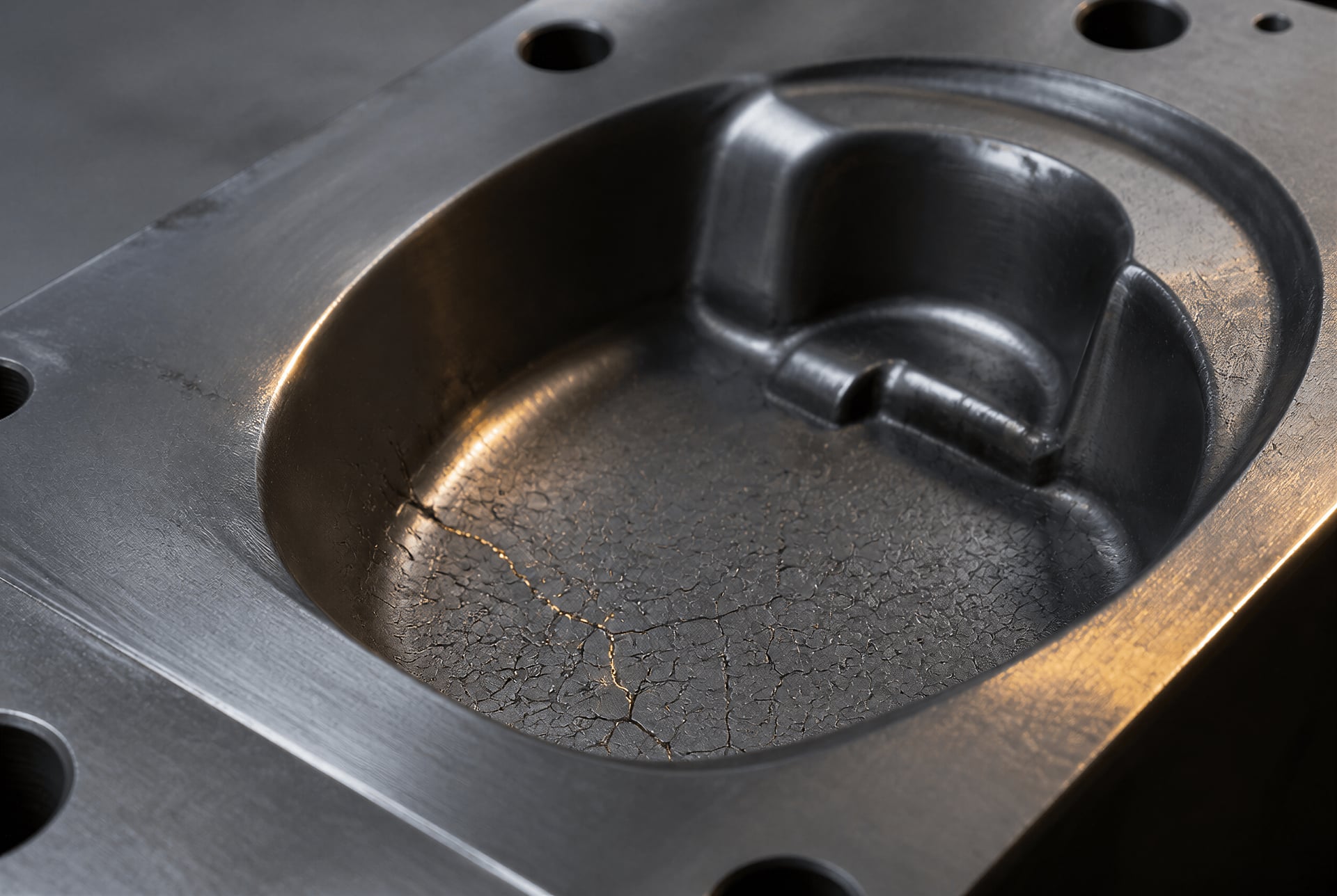 Heat-checking cracks across the surface of a hot-work die