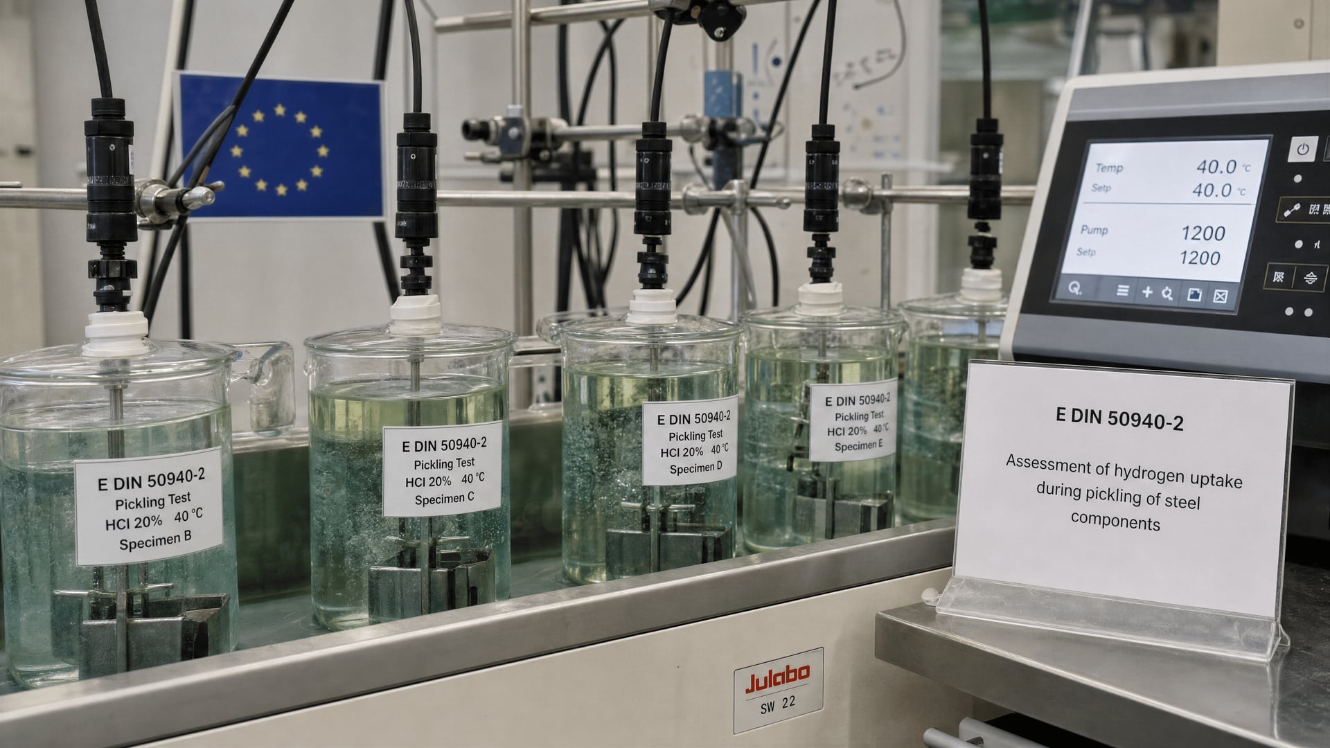Surface-technology laboratory testing steel components in aqueous acidic pickling solution