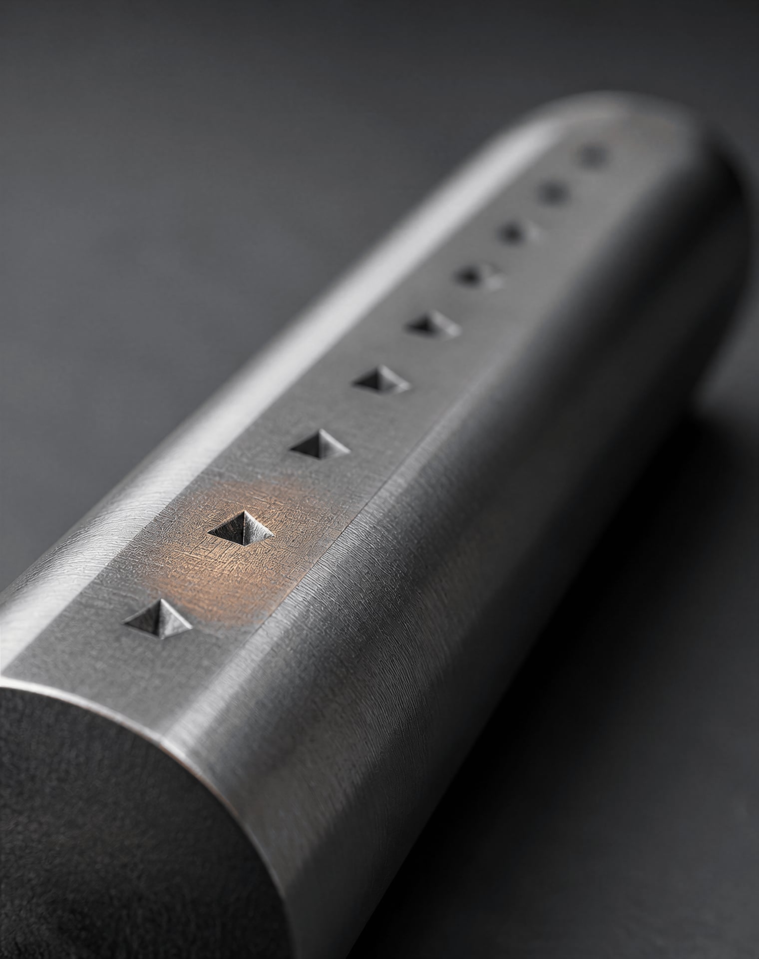 Prepared steel Jominy surface with evenly spaced hardness indentations
